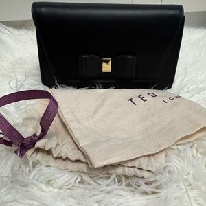 Ted Baker Black Leather Clutch with Gold Hardware